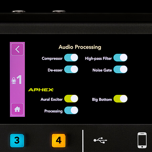 Basic Audio Processing settings screen on RØDECaster Pro