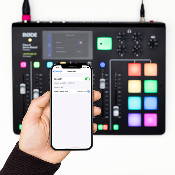 iPhone 12 connected to RØDECaster Pro via Bluetooth