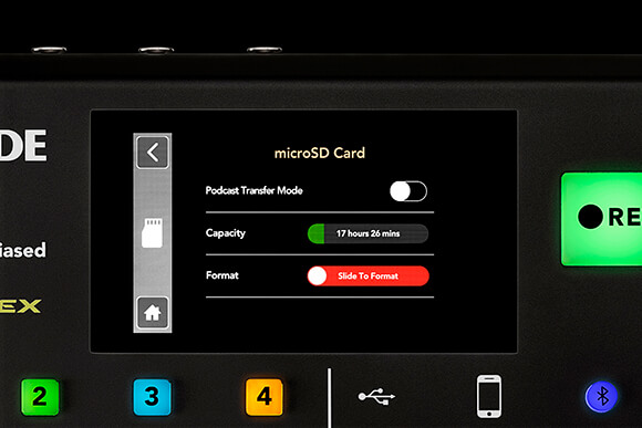 RØDECaster Pro microSD card menu