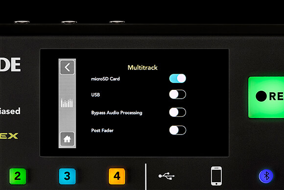 RØDECaster Pro Multitrack menu with microSD card enabled
