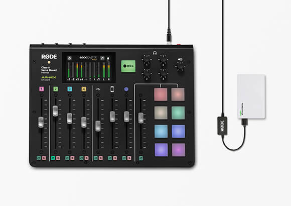 RØDECaster Pro connected to power bank via DC-USB1