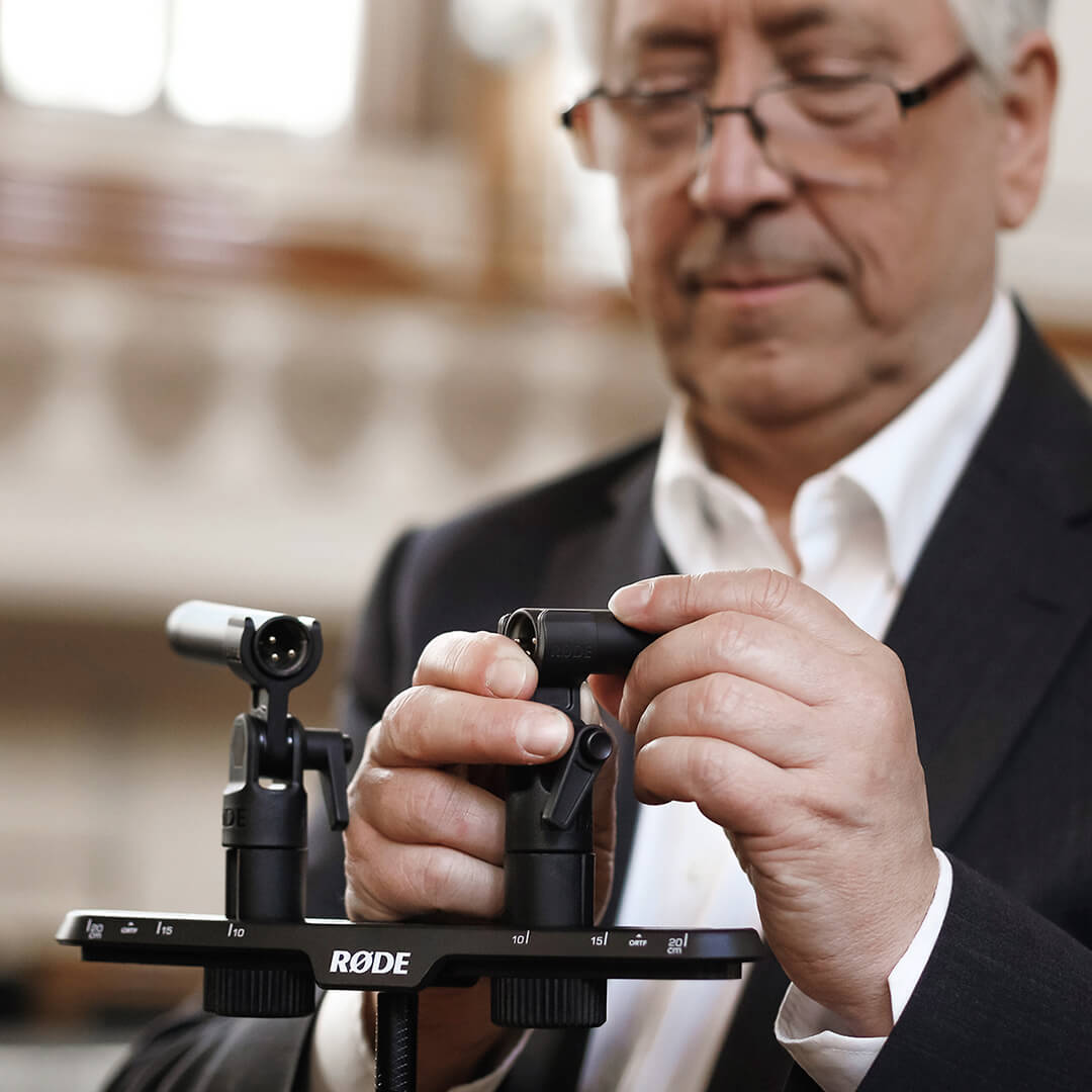 Tony Faulkner adjusting Rode TF-5 Condenser Microphone