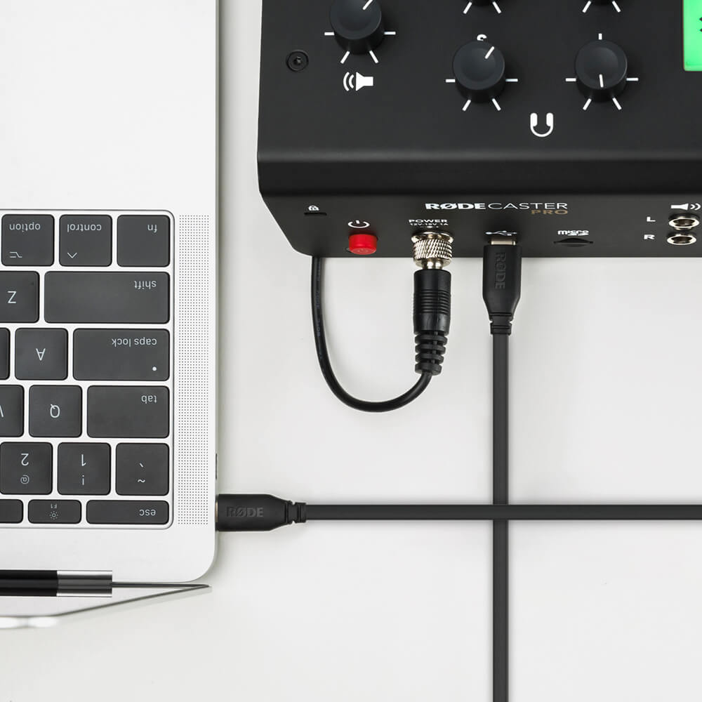 RØDECaster Pro connected to MacBook via USB