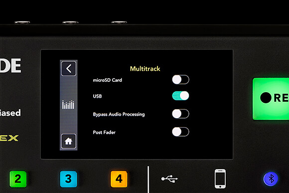RØDECaster Pro Multitrack menu with USB enabled
