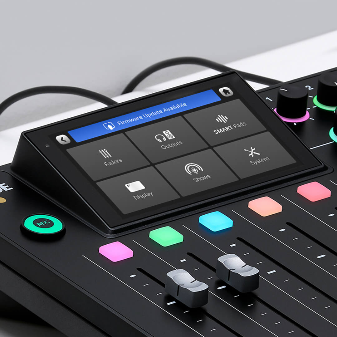 RØDECaster Pro II screen showing Firmware Update Available