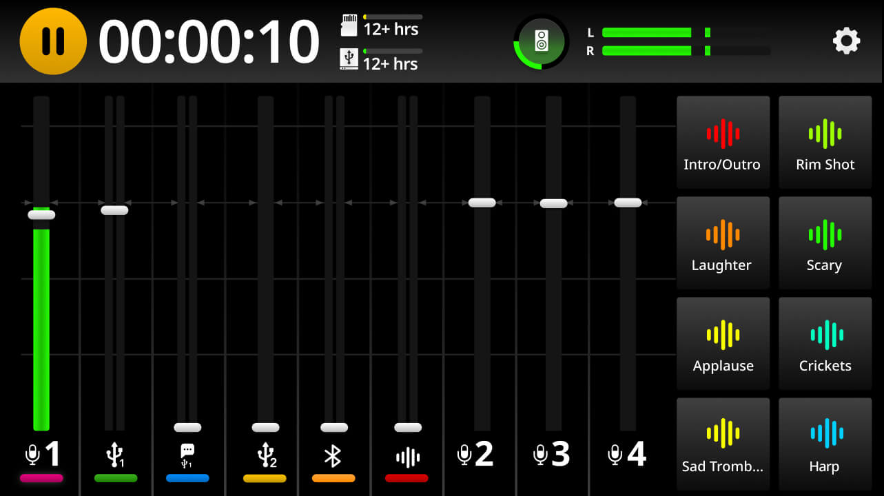 RØDECaster Pro II screen showing signal on microphone channel 1 with record icon turned orange