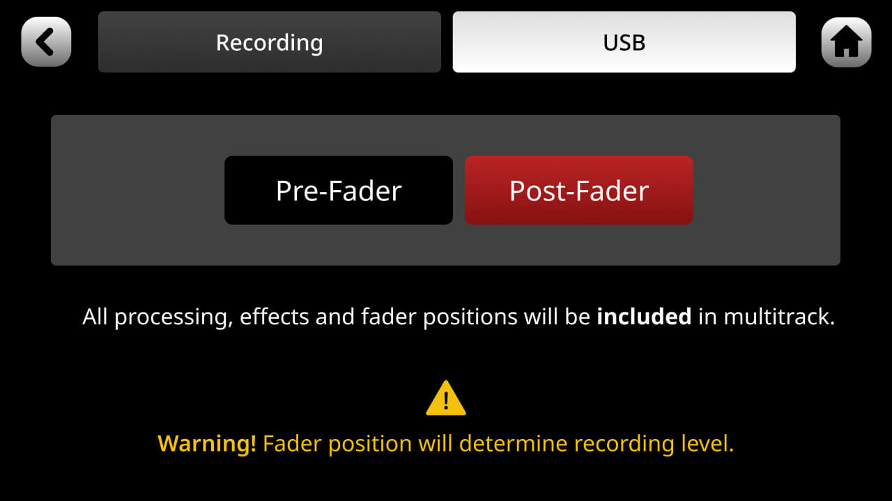 RØDECaster Pro II multitrack settings with Post-Fader activated