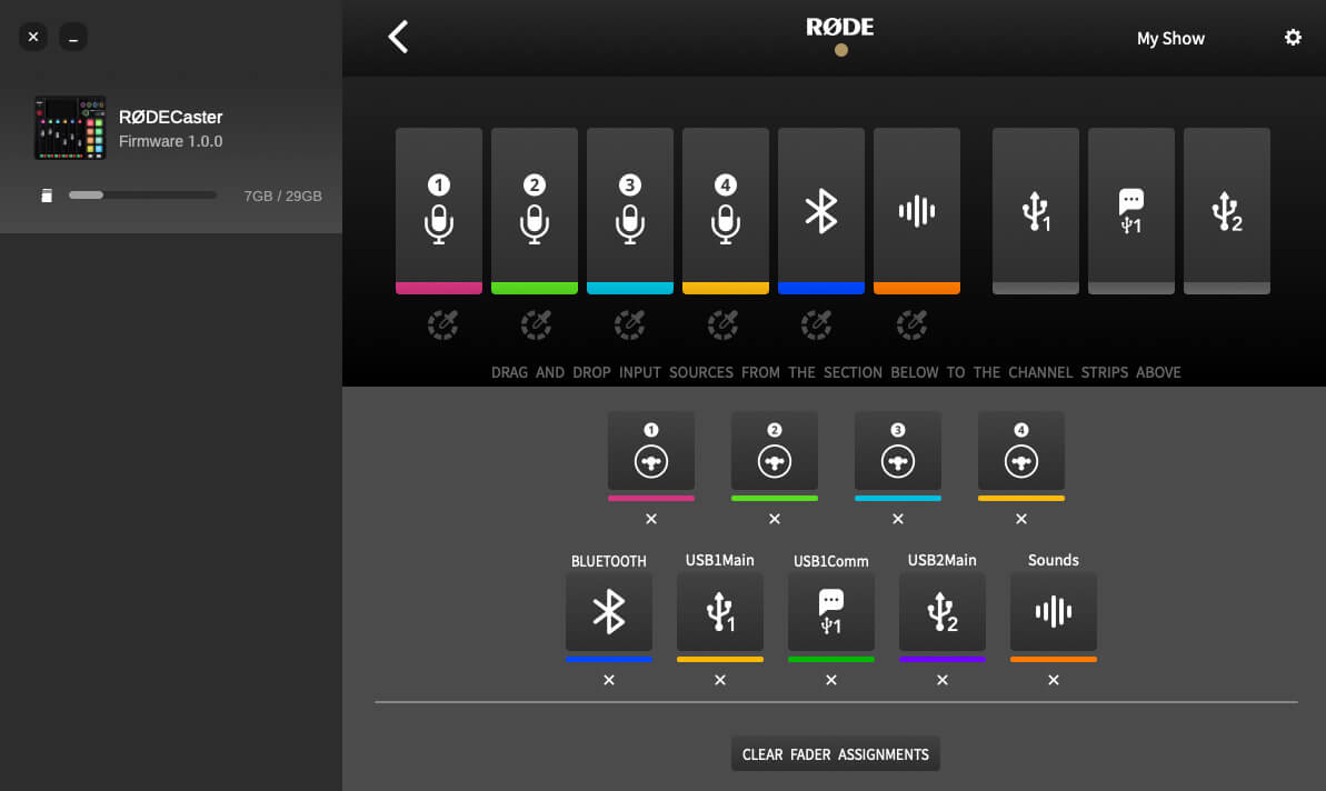 RØDE Central showing RØDECaster Pro II Audio Setup menu