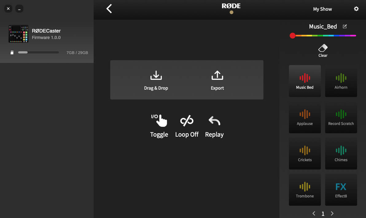 RØDE Central screen showing RØDECaster Pro II SMART Pads settings