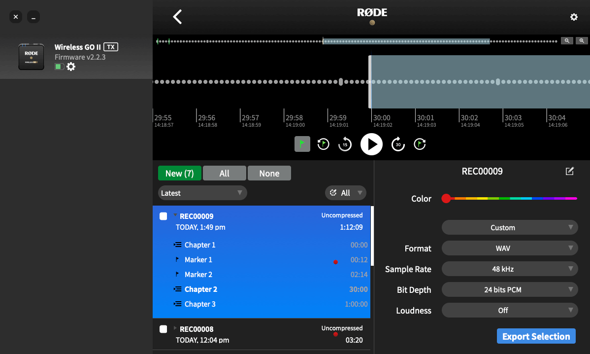 RØDE Central Wireless GO II accessing and optimising TX settings