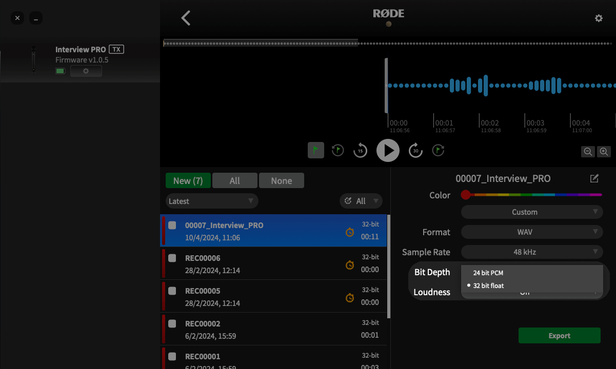 Normalising Interview PRO 32-bit float files in RØDE Central