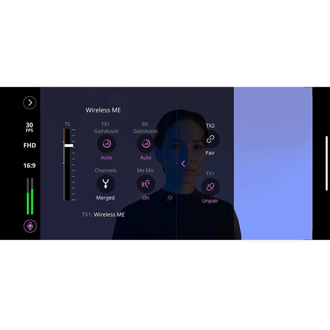 RØDE Capture audio meter and microphone settings