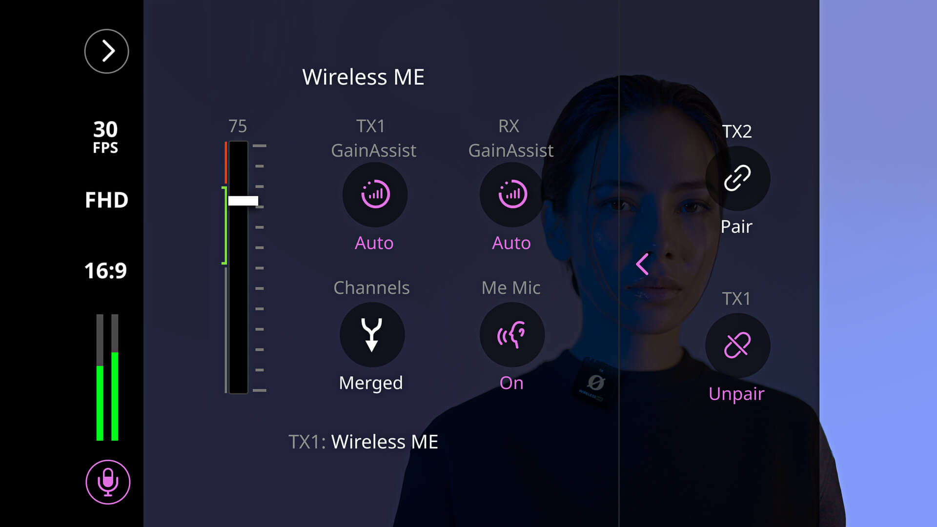 RØDE Capture screenshot with advanced Wireless ME options