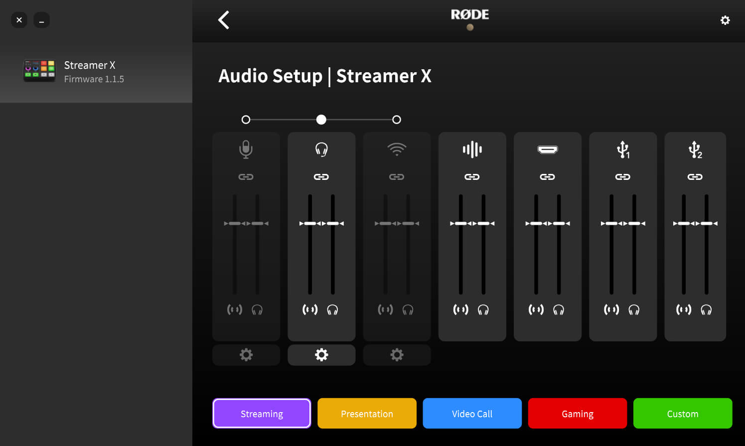 Audio setup for Streamer X in RØDE Central