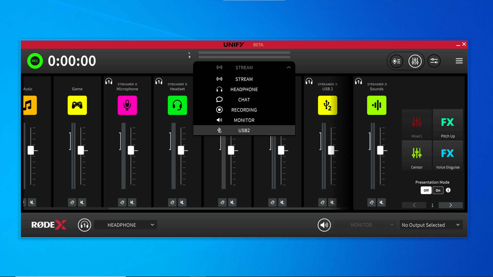 UNIFY showing Streamer X outputs