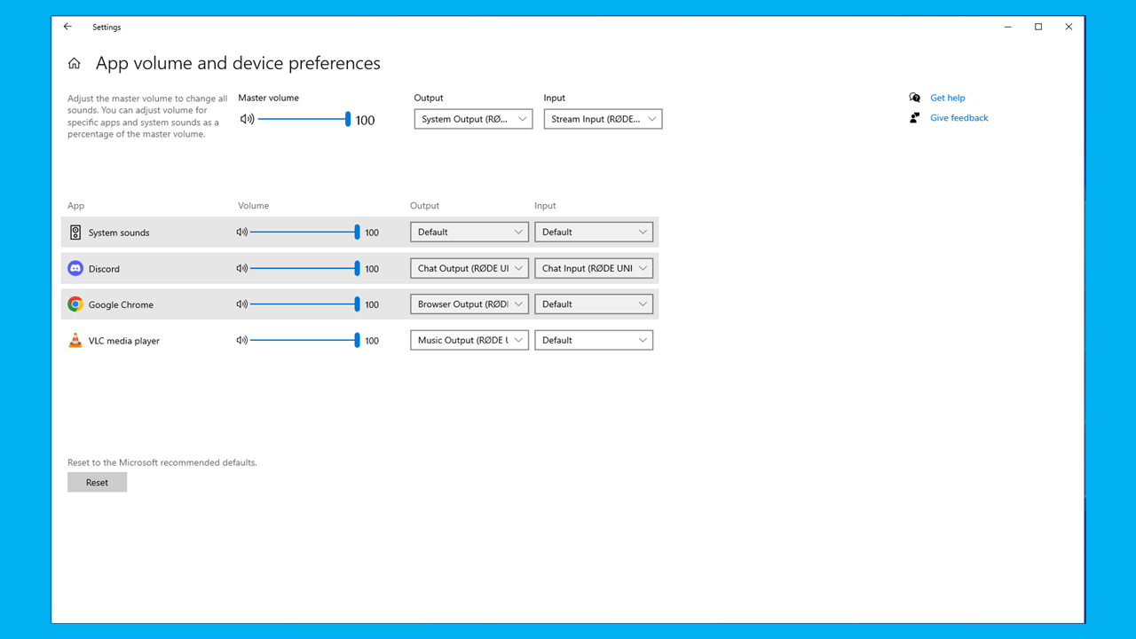 Using Windows audio settings to assign virtual channels for UNIFY