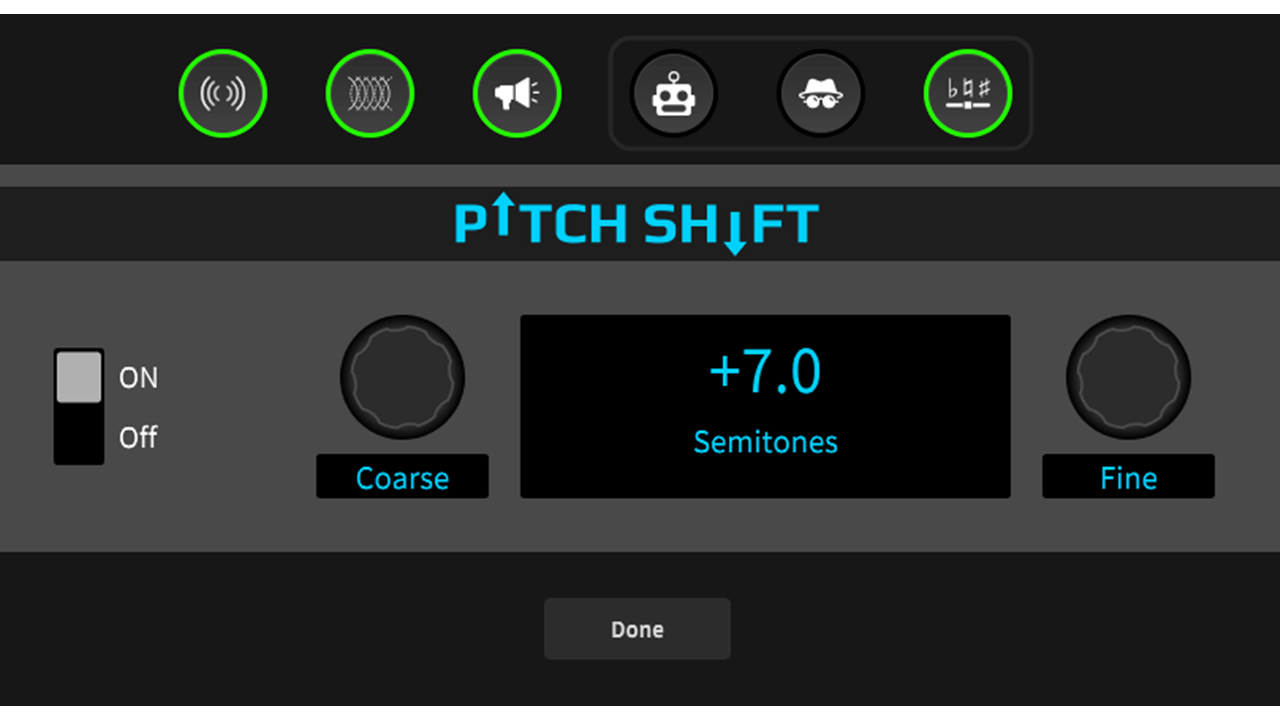 UNIFY pitch shift effect settings