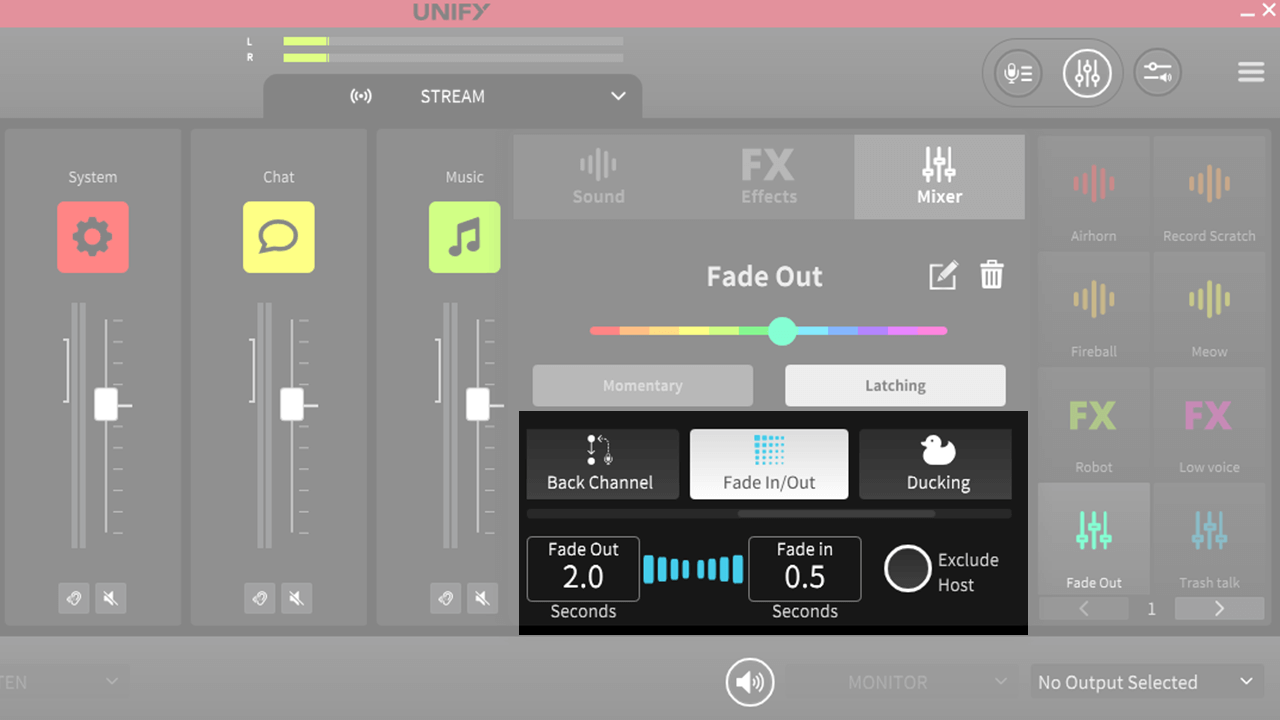 UNIFY fade in and out settings