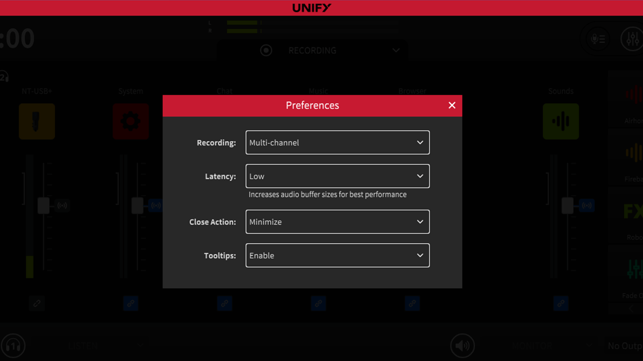 UNIFY preferences settings