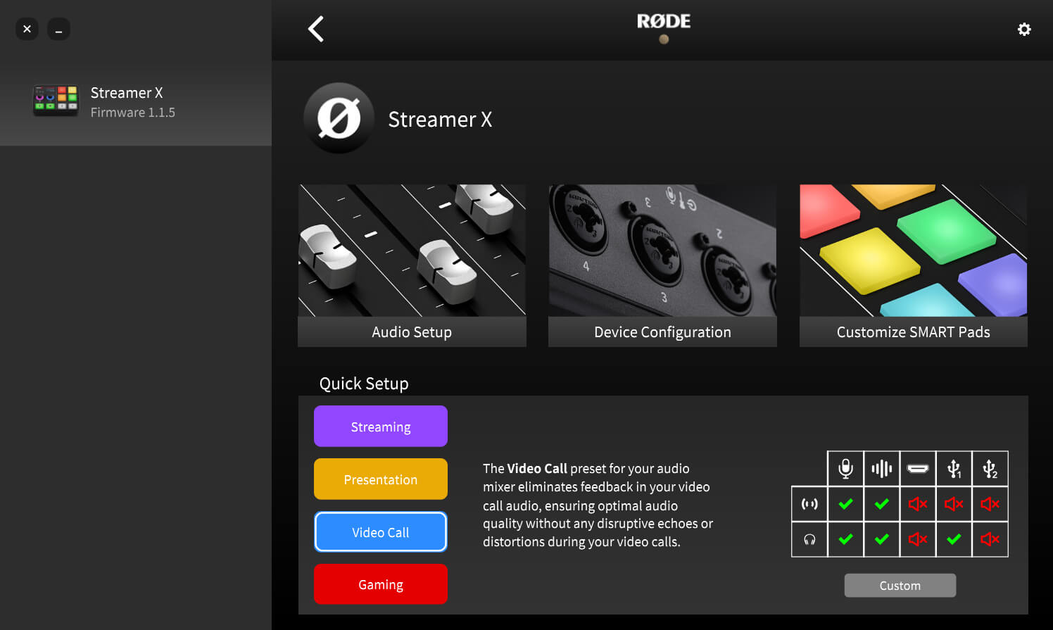 RØDE Central interface with Streamer X connected