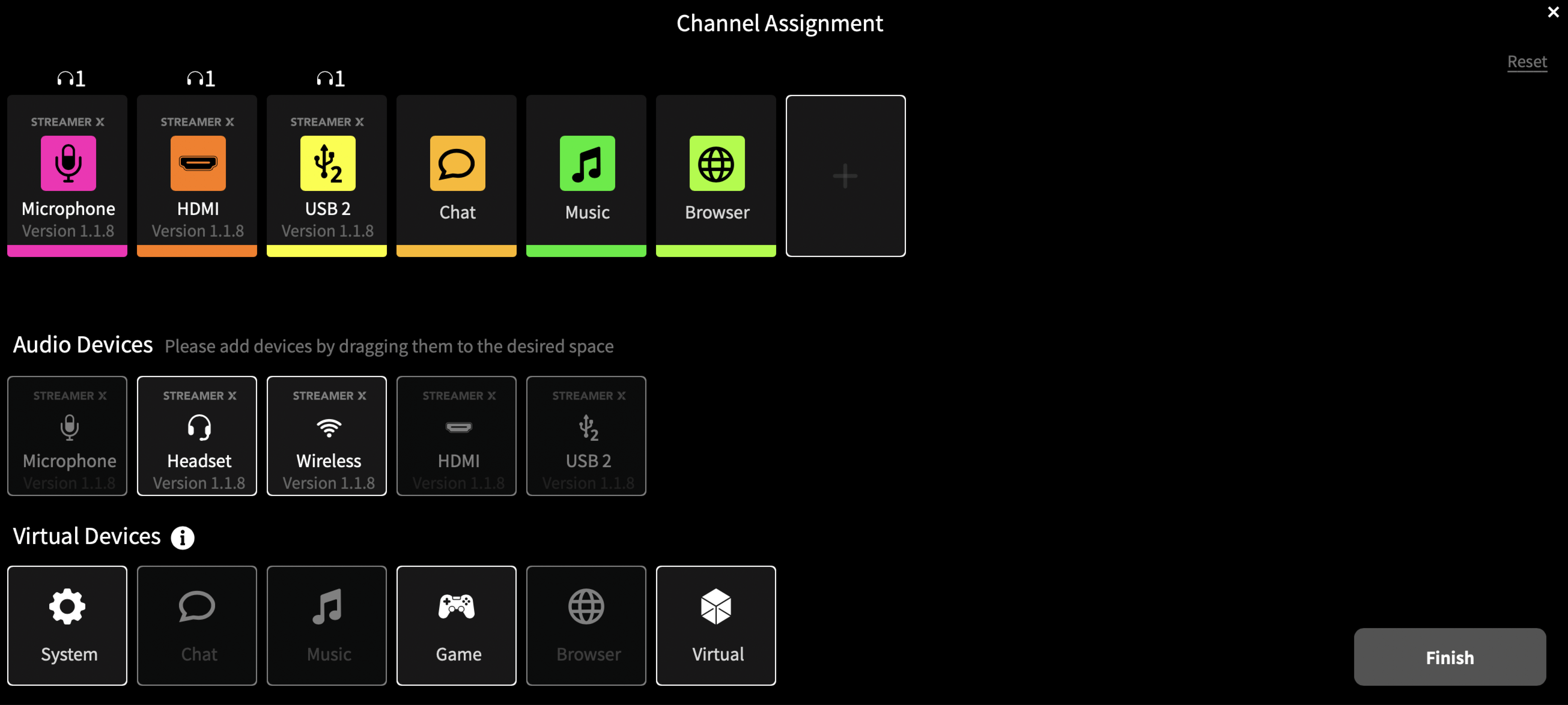 UNIFY channel assignment menu