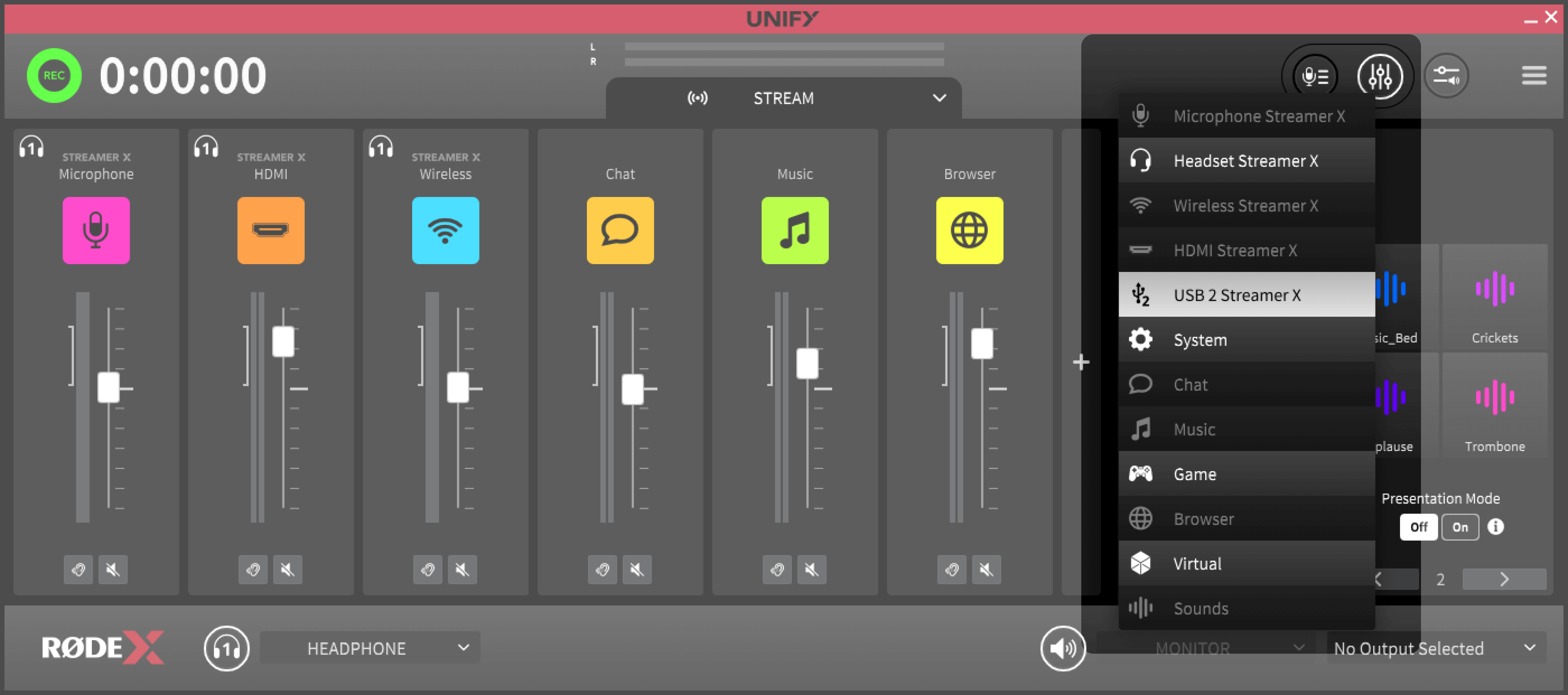 UNIFY input set to USB 2 Streamer X
