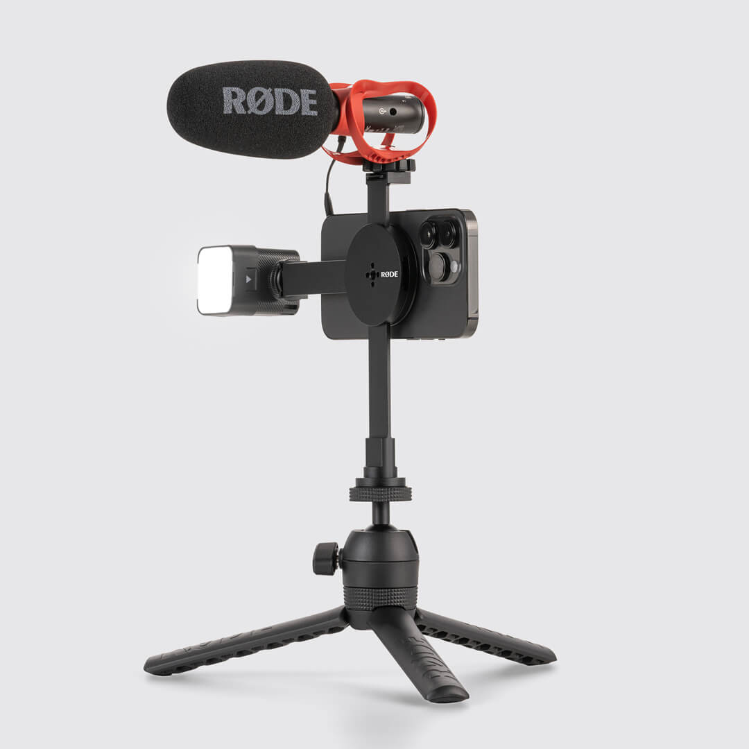 Phone using Magnetic Mount with VideoMic range product attached
