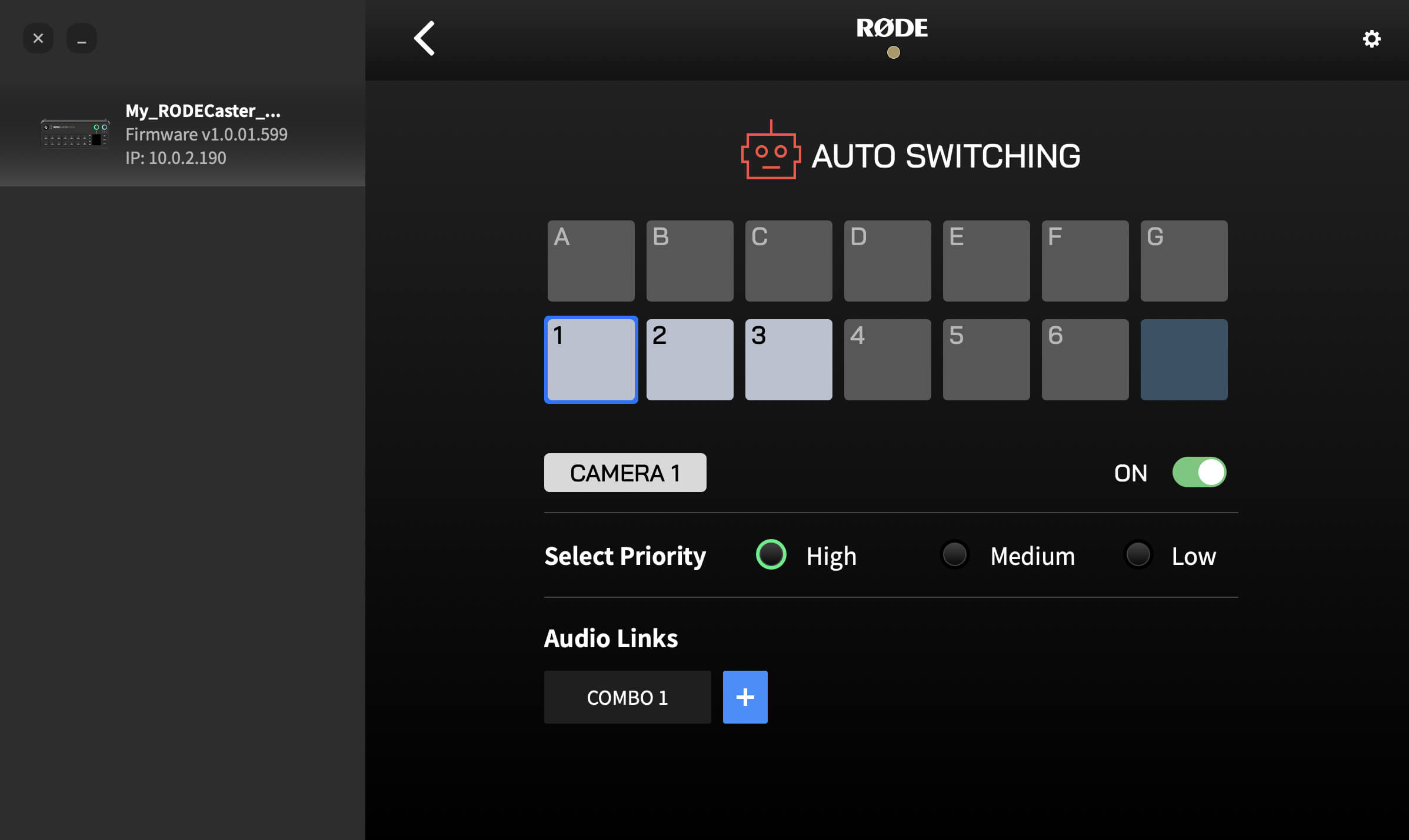 RØDECaster Video auto-switch settings