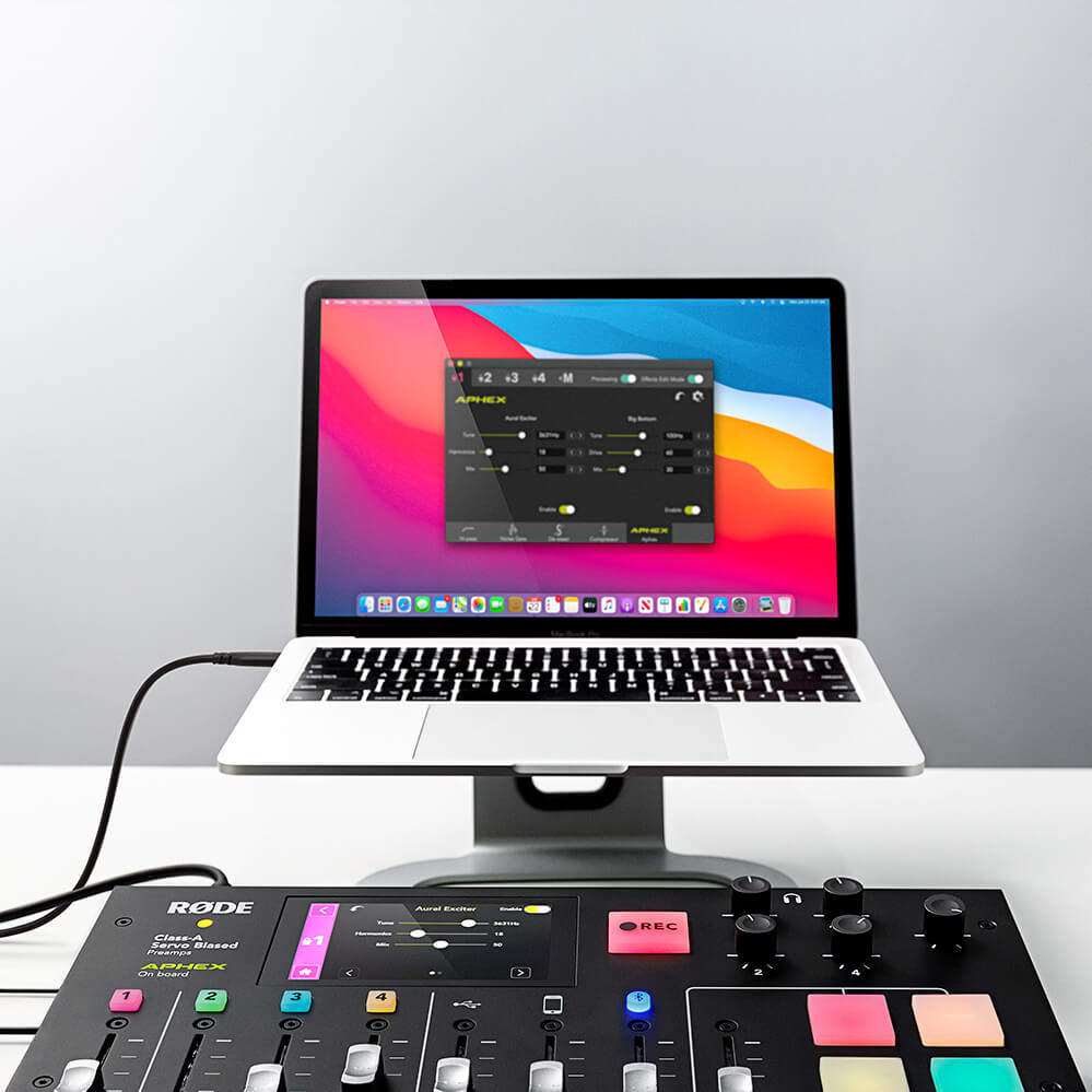 RØDECaster Pro connected to MacBook showing RØDECaster Pro companion app