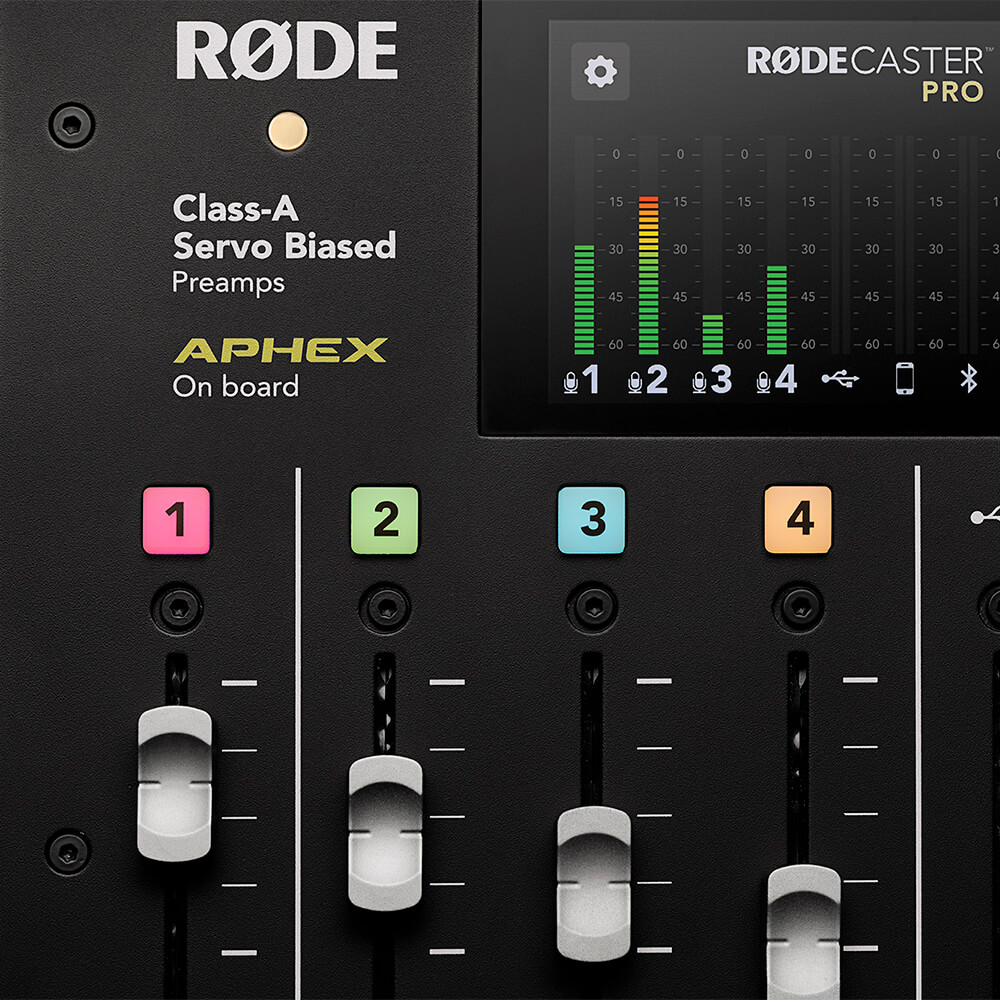 Meter levels showing on RØDECaster Pro screen