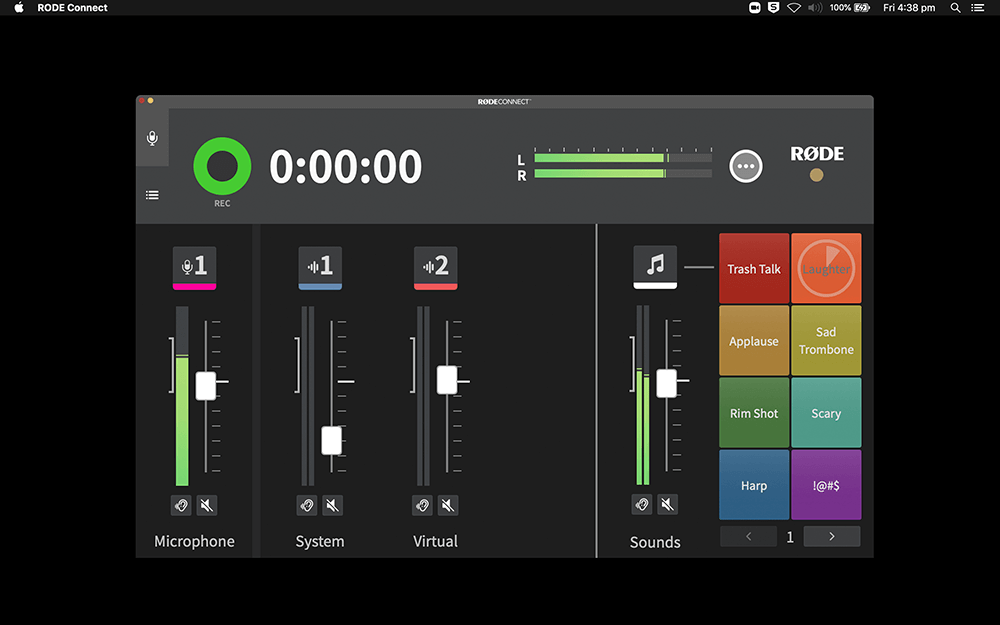RØDE Connect interface showing sound pads being played