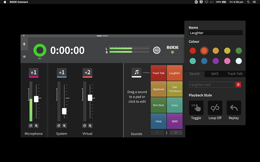 RØDE Connect interface showing sound pad settings